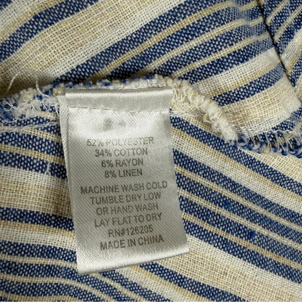 Heroes & Dreamers Striped Linen Blend Shirt Dress | Blue & Cream | Size S
